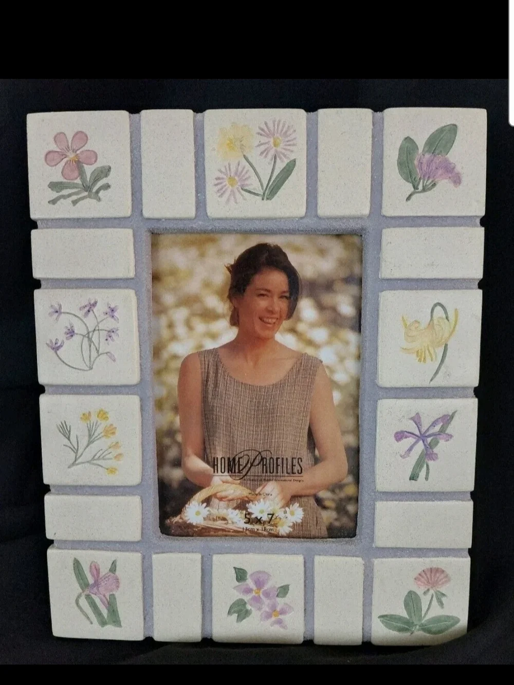 Garden Tile Picture Photo Frame Colorful Handpainted Flowers